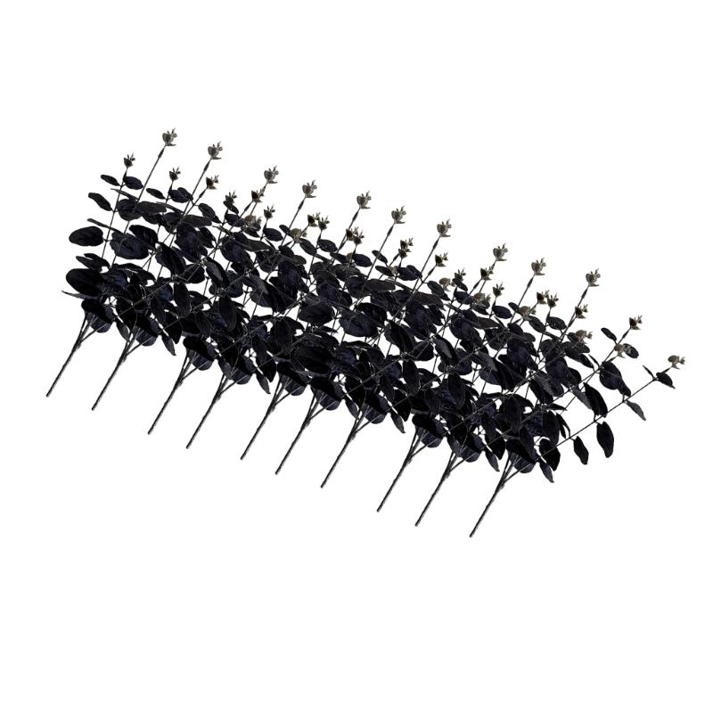 1/10/12Pcs Artificial Leaf Branch, 34cm Artificial Plant Black Leaves for Halloween Party Centerpieces, Home Decoration