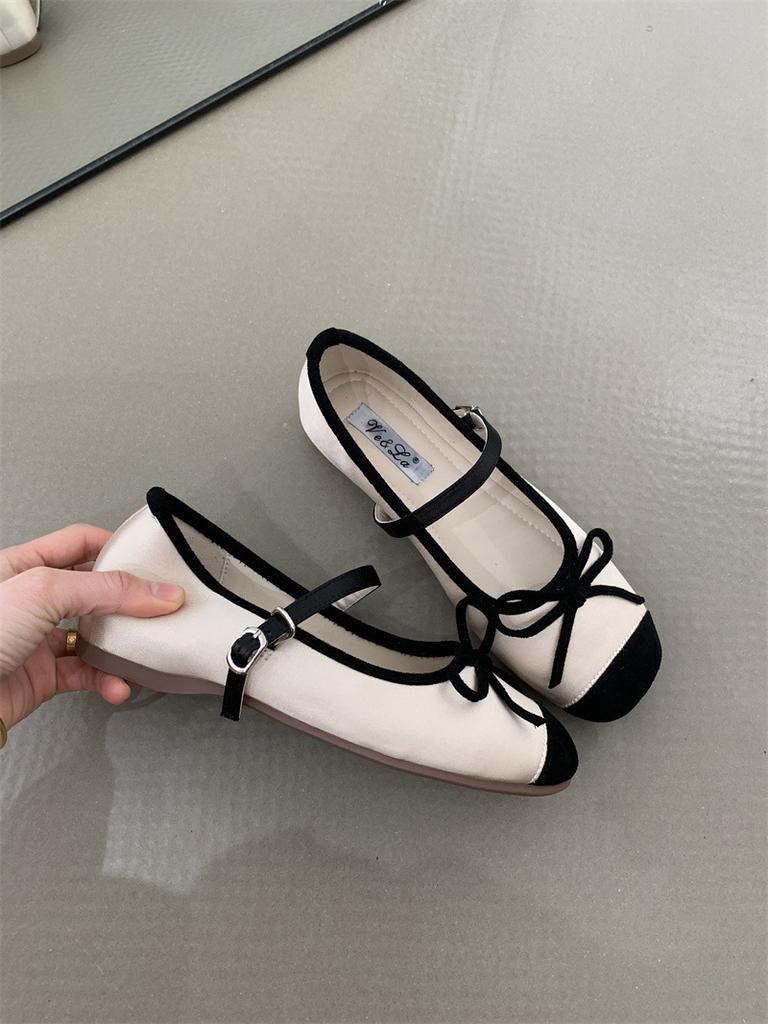 2025 Spring Evening Breeze Temperament Purple with Skirt Shallow Mouth Single Shoes Gentle and Cute Inner Increase Ballet Shoes Women's Shoes