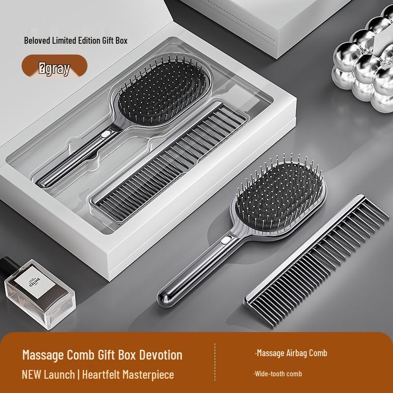 Set of Wide-Tooth Smoothing Hair Combs for Women & Men - Long Hair Fluffy Massage Airbag Comb Gun Black Wide-Tooth Comb
