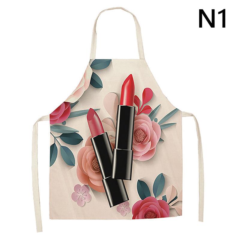 Nail Polish Lipstick Beauty Kitchen Women Apron Household Cleaning Cotton Linen Pinafore Salon Home Cooking Baking Adult Bib