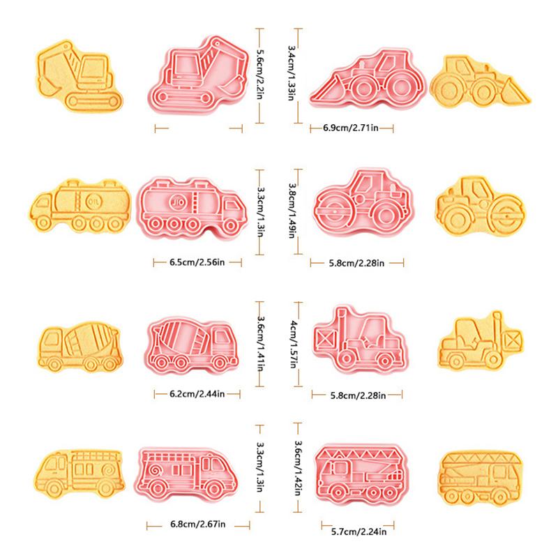 8 Pieces Cute Engineering Vehicle Cookie Cutters For Baking Cookie Mould Press Car Cookie Mould Set Kitchen Tools