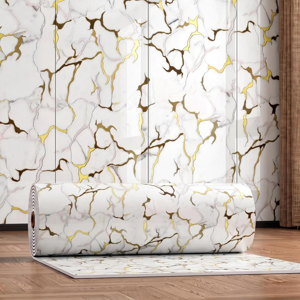 Gold-Plated Marble-Style Waterproof Wall Stickers for TV Backgrounds