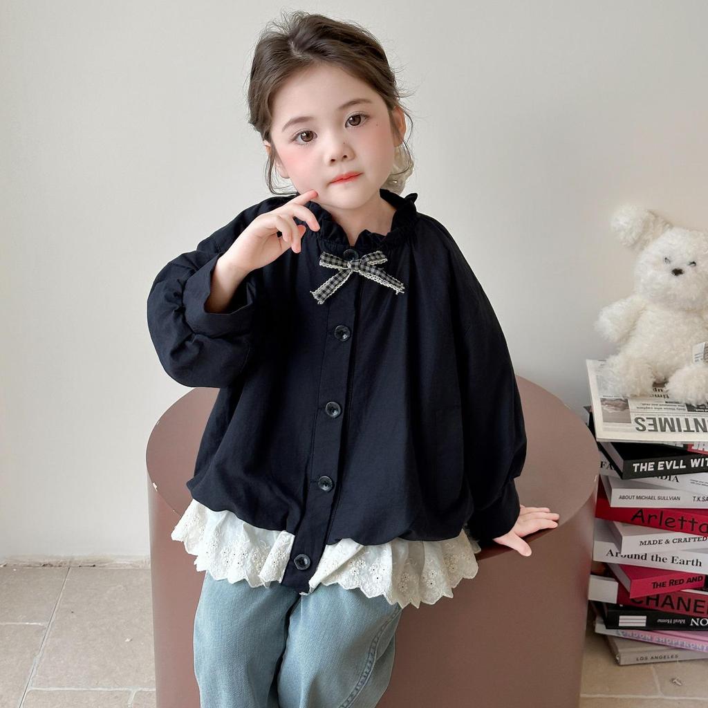 Girls' Korean Style Jacket with Bow - 2025 Spring/Autumn Lightweight Fashion Top
