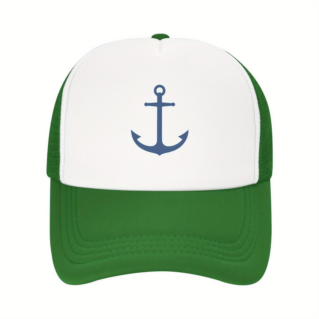 Nautical Anchor Trucker Hat Polyester Mesh Adjustable Unisex Casual Sports Cap