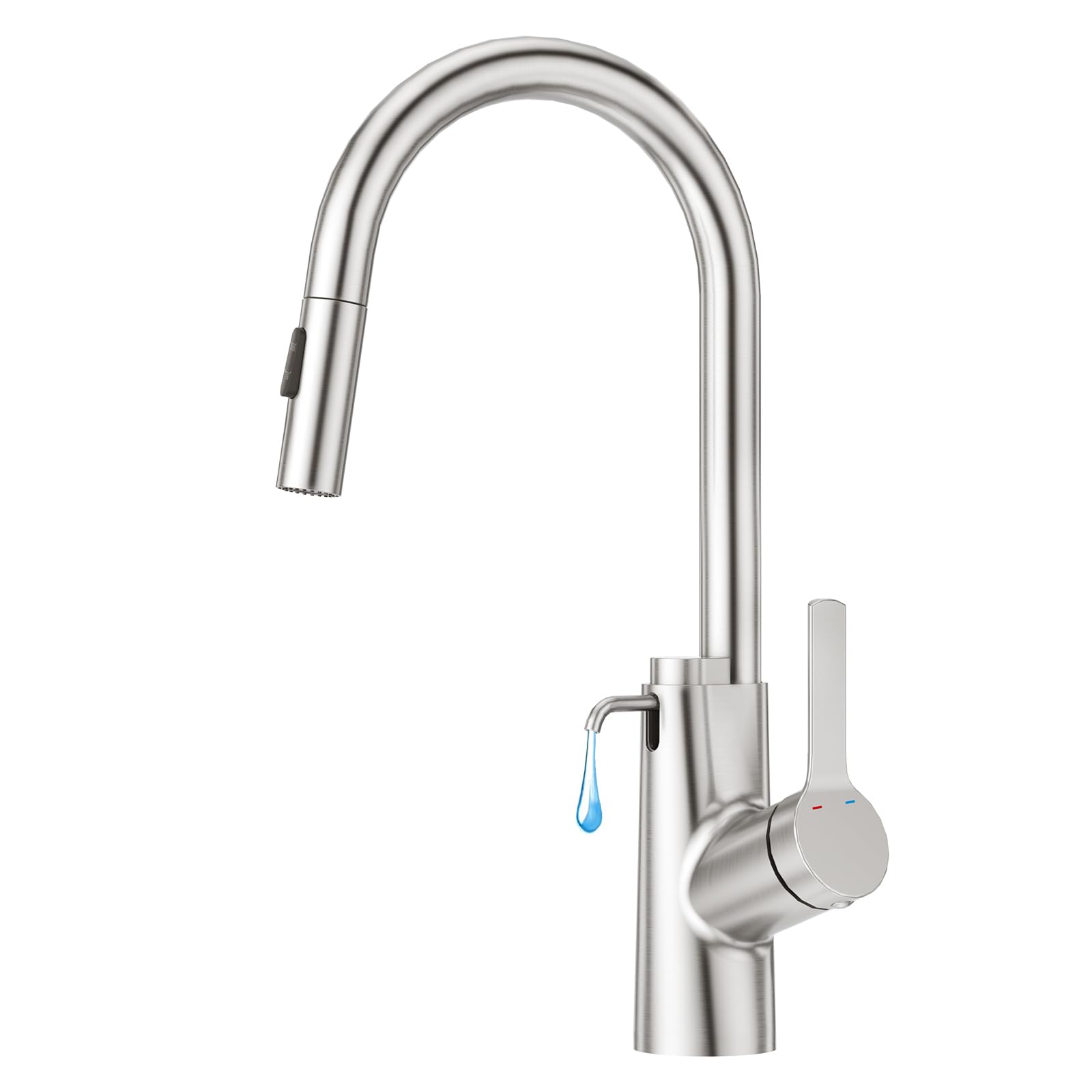 

Faustina Kitchen Kitchen Mixer Tap with 3 Water Flow Detergent Stainless Steel Kitchen Faucet, Modes, Pull-Out Hose, Built-in Push-Type Dispenser,