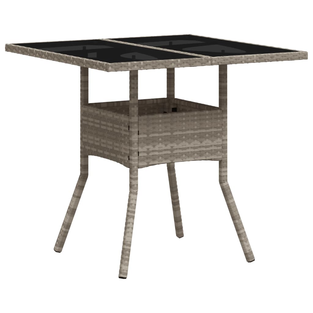 Garden Table with Glass Top Light Grey 80 x 80 x 75 cm Poly Rattan