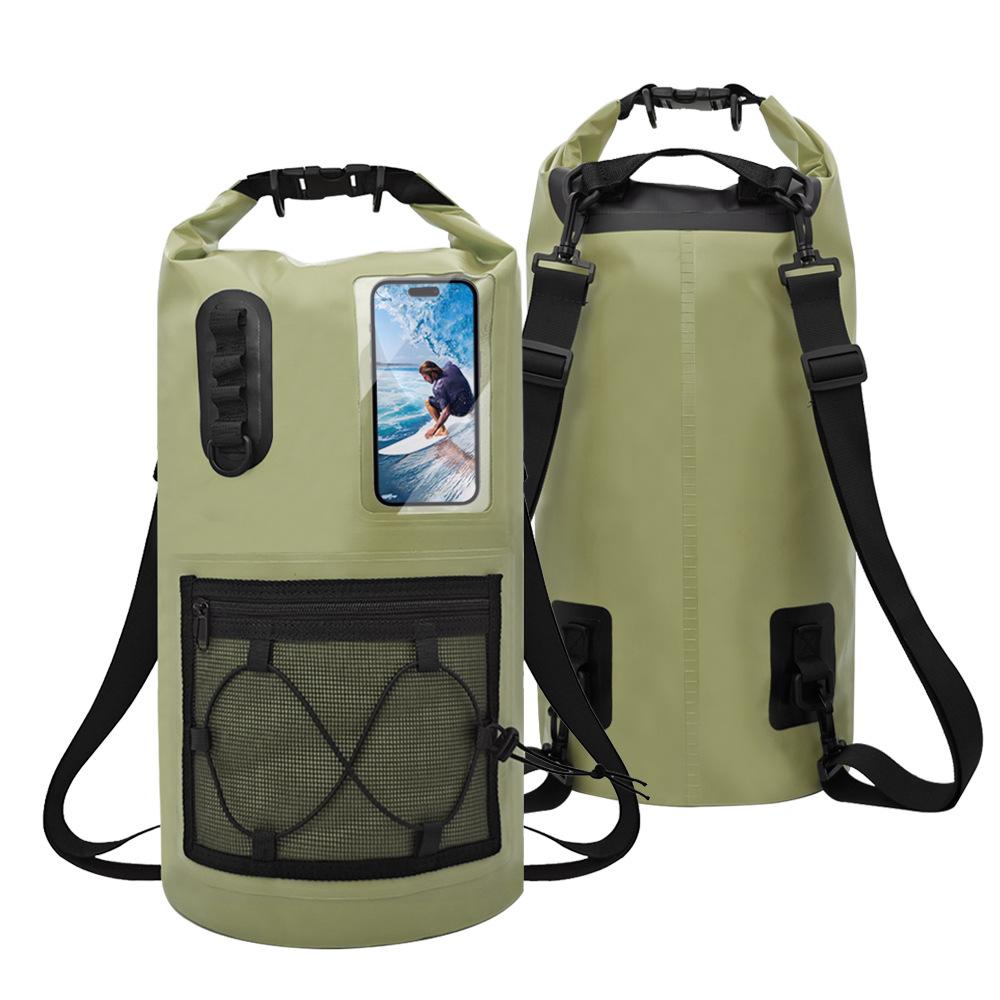 Multifunktionaler wasserdichter PVC-Trockenbeutel Rucksack mit Netztasche & Gurten für Wandern Bergsteigen Rafting Camping & Radfahren