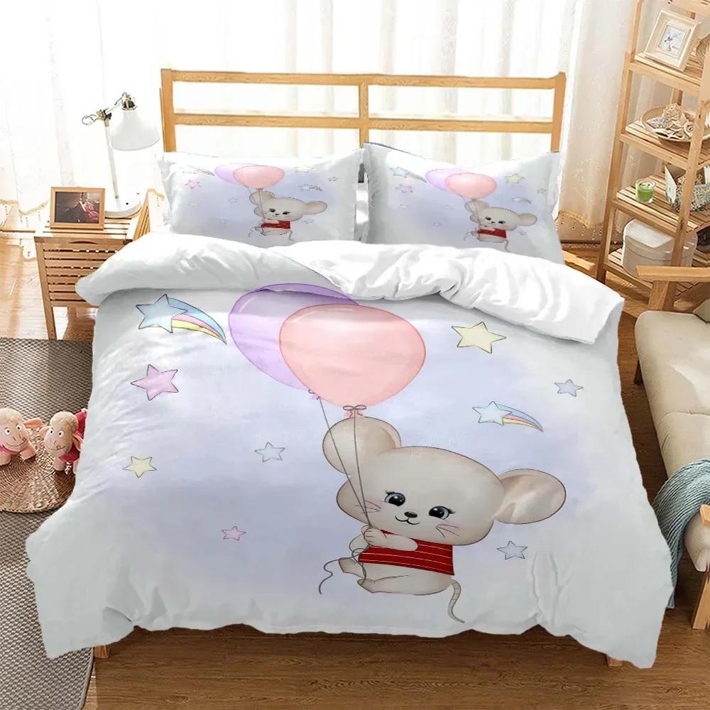Cute cartoon mouse Comfortable Duvet Quilt Cover Pillowcase Bedding Set Children Bedroom Decoration Home Textile