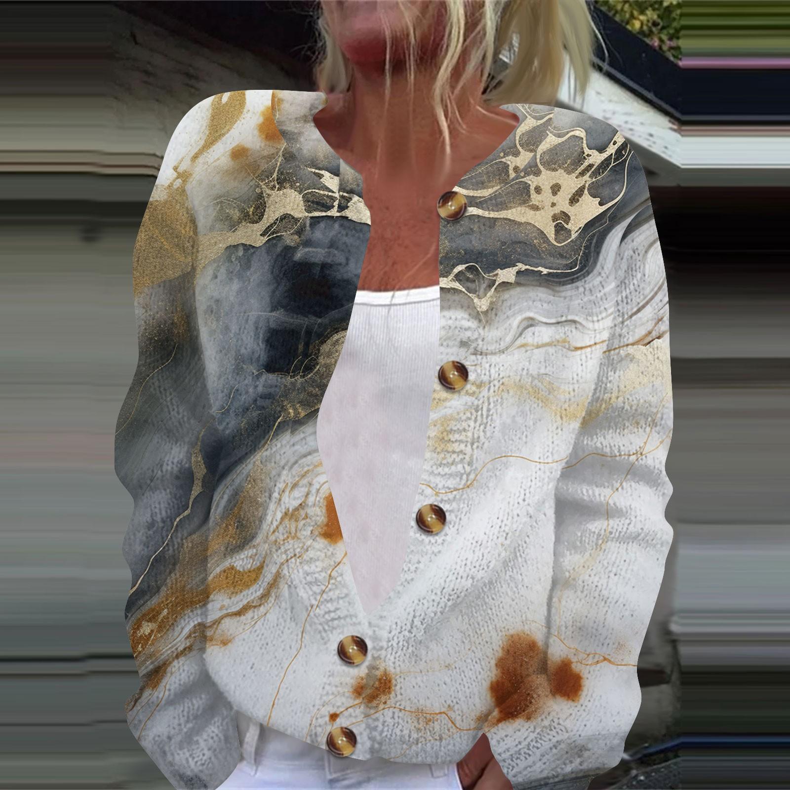 

Женская мода повседневная куртка с длинным рукавом и принтом кардиган пальто XL белый