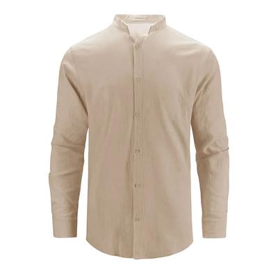 Herren Baumwolle Leinen Henley Kragen Hemd Langarm Lässig Leicht Atmungsaktiv Einfarbig Strandhemd Knopfleiste Herren Tops