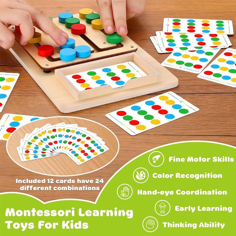 Montessori Wooden Learning Game Board for Kids 4 Color Shape Matching Cognition Brain Development Logic Thinking Educational Toy