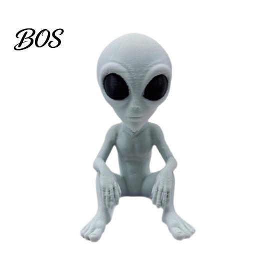Realistic Alien Sculpture 3D Printed Statue, Sci-Fi UFO Sculpture, Funny Sitting Figurine, Creative Ornament for Home Office Desktop Shelf Workstation