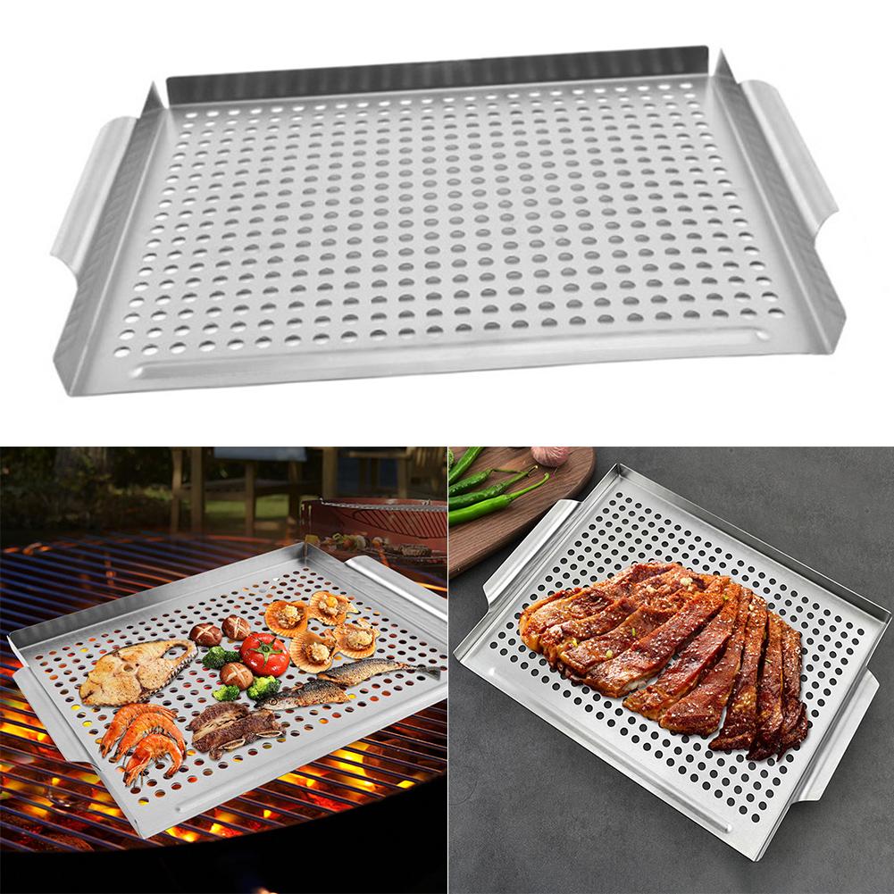 Grilling Tray Stainless Steel Grill Pan Perforated Design Food-Grade Material Efficient Heat Distribution Easy Cleanup