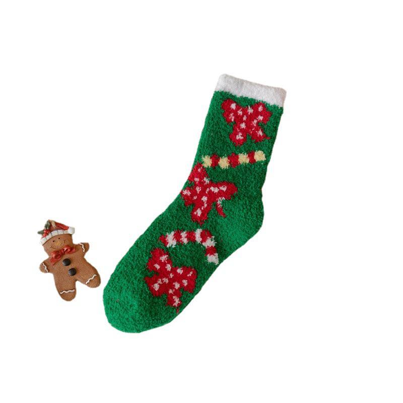 Women's Mid-Calf Coral Fleece Socks - Cute Reindeer and Snowman Design, Perfect for Autumn and Winter