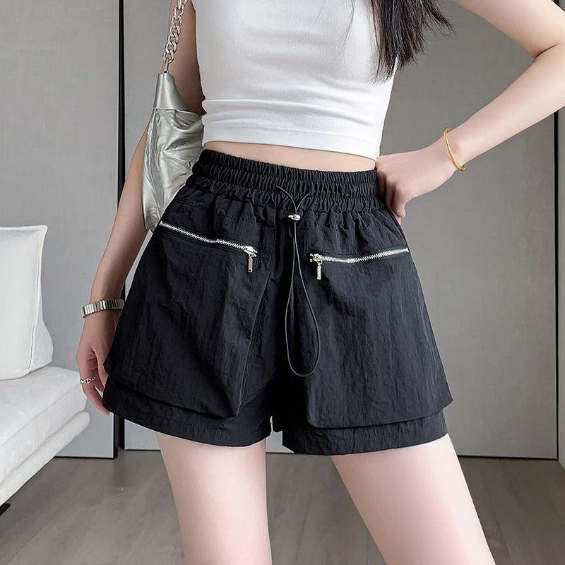 

Women s High-Waisted Wide-Leg Casual Pants with Elastic Waist and Zippered Pocket - Summer Thin and Breathable Fabric. S (recommended for 75-85 kg) чёрный
