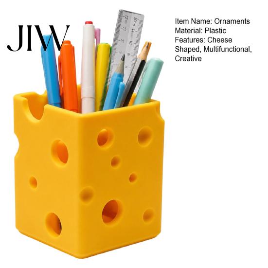 Modern Desk Decoration Creative 3D Printed Cheese Pen Holder, Cute Desktop Organizer, Plastic Stationery Holder Multifunctional Storage Ornament