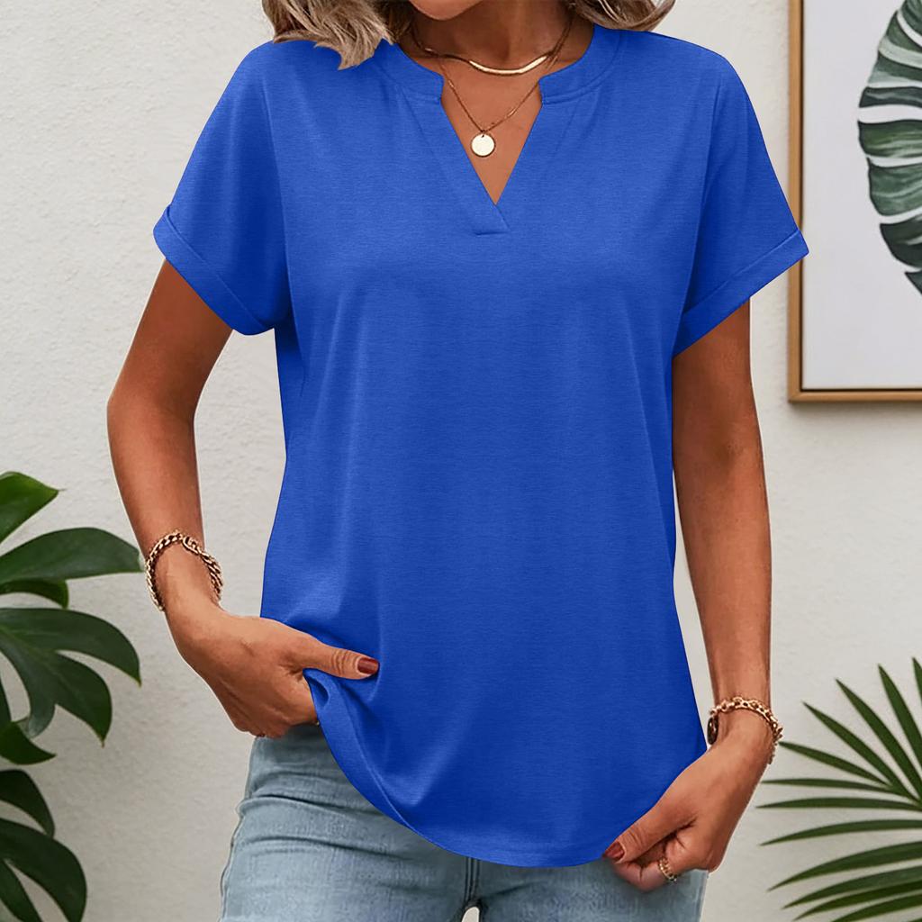 Womens Tops Short Sleeve Tee Summer V Neck Shirts Work Blouses Business Tunic