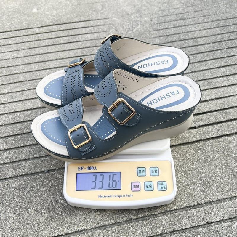 Summer new wedge heel sandals women's open-toe one-word buckle wedge heel sandals are comfortable and lightweight