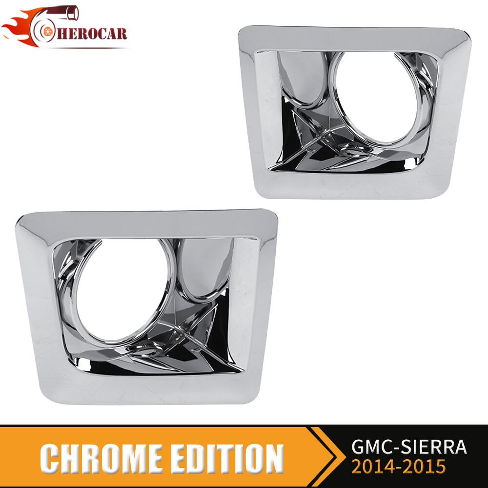 2PCS Chrome Front Fog Light Lamp Covers Bezels For GMC SIERRA 14-15 Accessories