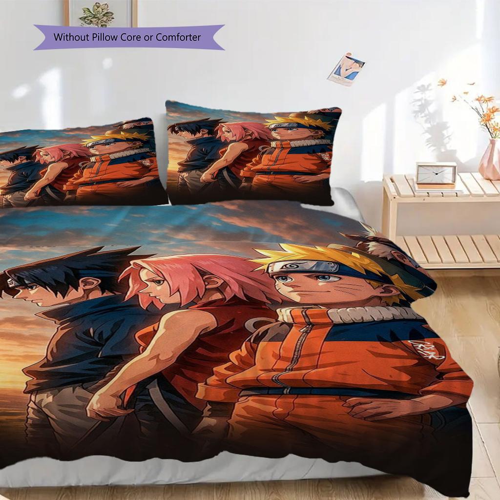 3pc Naruto-themed Printed Bedding Set( Without Core), Soft and Skin-friendly, Suitable for Bedroom or Guest Room