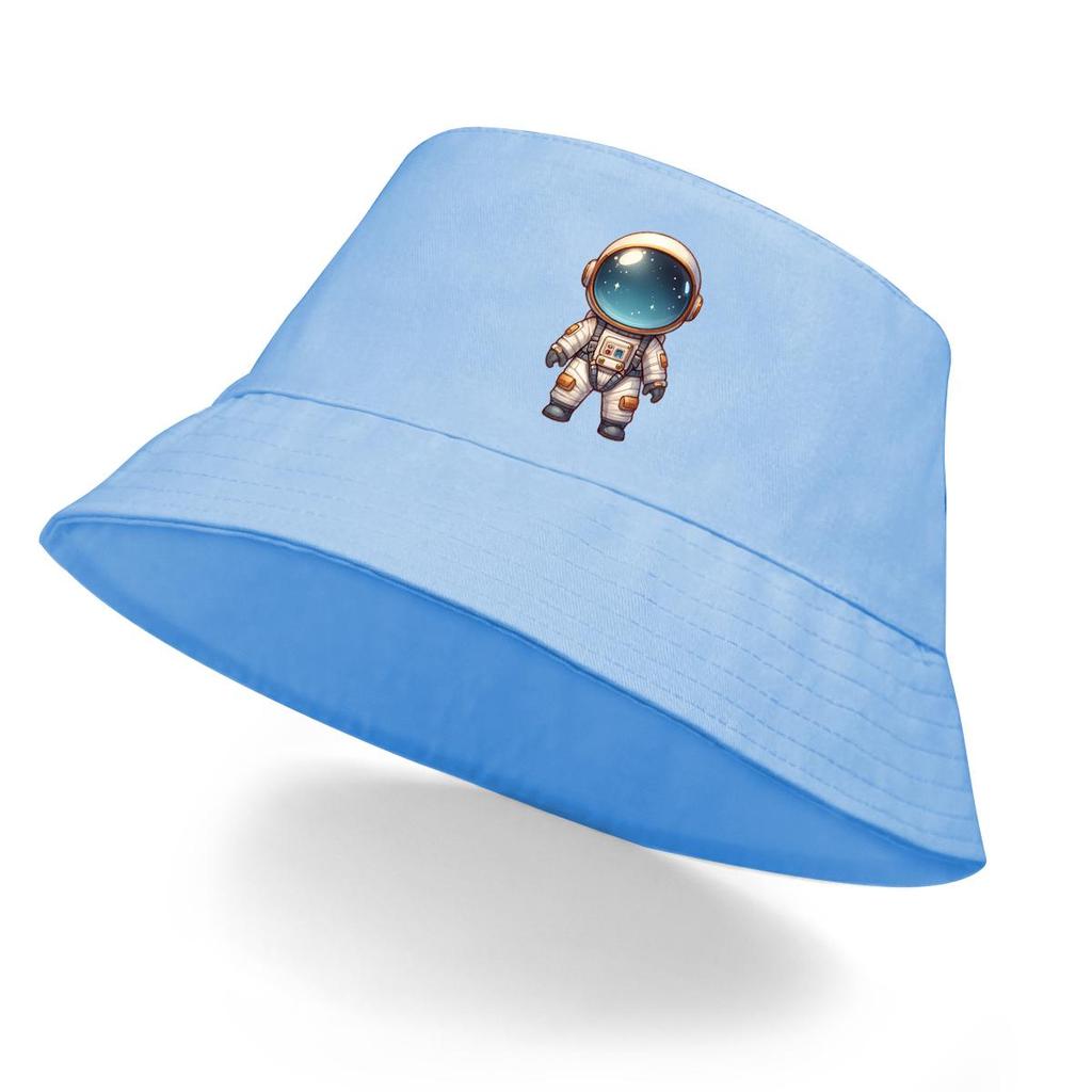 Bucket Hat With Cartoon Astronaut Print , Women's Cap Solid Color Lightweight Polyester Basin Hat