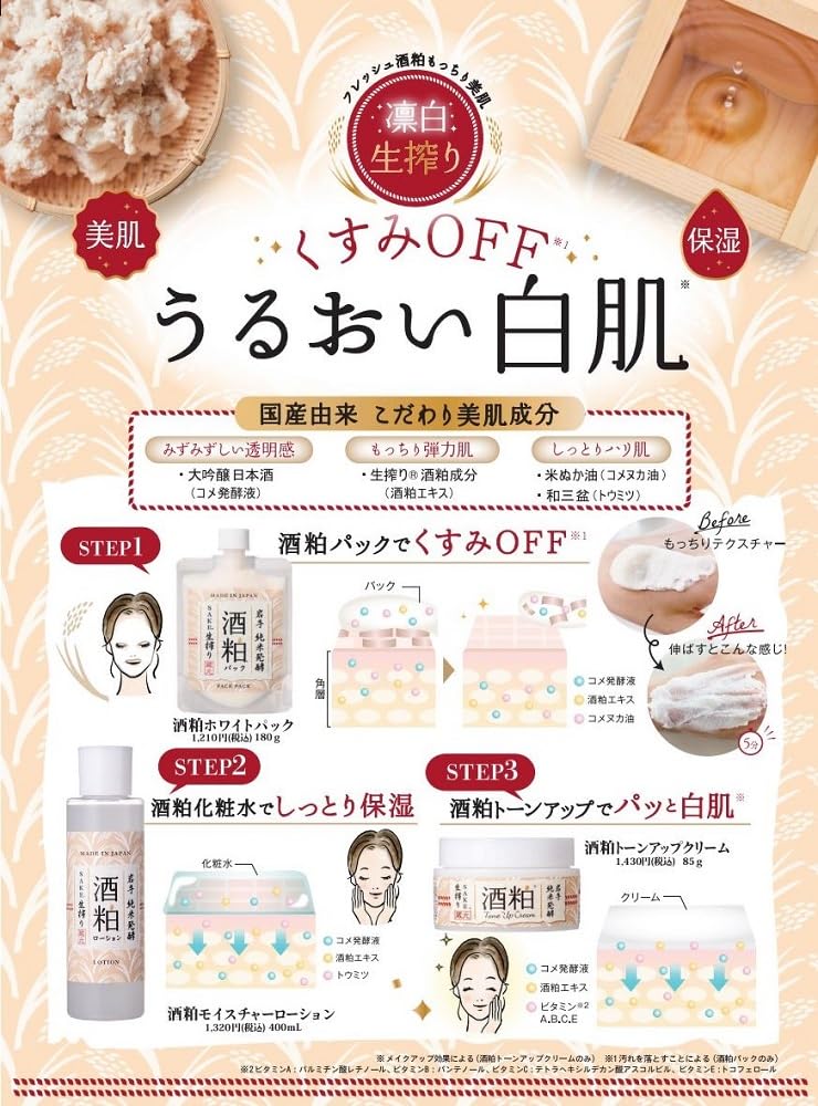 Rinpaku Sake Trester Feuchtigkeitslotion 400ml Schöner Sake Doppel Fermentiert Nama-shibori (Lotion, Feuchtigkeitsspendend, Transparent, Aufhellend, Haut, Hefe,