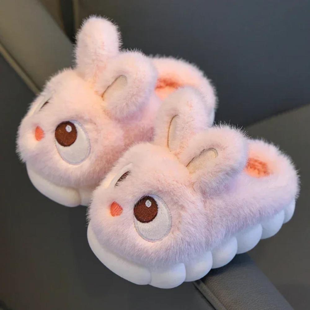 

Cartoon Design Comfortable Warm Rabbit Slippers Fluffy Anti Slip Children s Slippers Faux Fur Waterproof Cotton Shoes Boys Girls рожевий