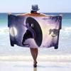 Magical Witch Hat Cat Night Sky Beach Towel, Ultra Soft Quick Dry for Yoga Travel Beach Camping