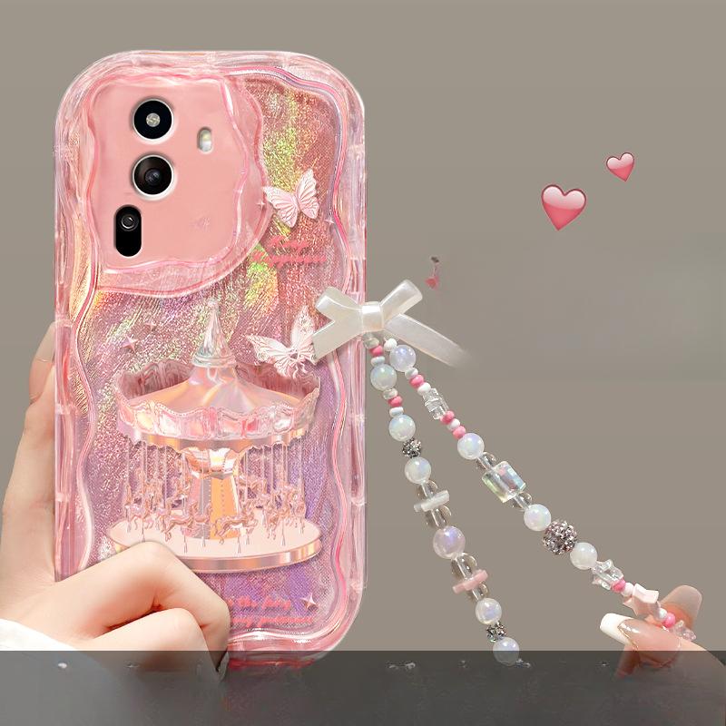Carousel Chain Suitable for Apple 15promax Mobile Phone Case Iphone14 Feather Yarn 13/12 Transparent Silicone
