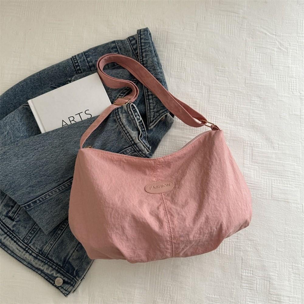 New Korean Fashion Shoulder Bag Solid Color Nylon Crossbody Bag Spacious Interior Lightweight Underarm Bags Daily Use розовый