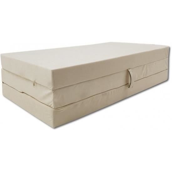 Matelas pliable - Camping - 80 x 200 x 10 cm - Crème - Confort moyen - 1 place