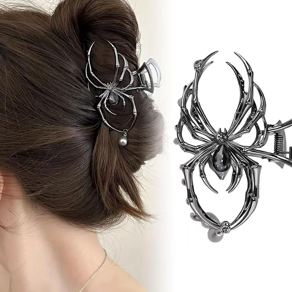 Pince à cheveux personnalisée Y2K douce pour femme, strass, perle d'imitation, alliage métallique, design tête de mort, griffe d'araignée, pour un usage quotidien