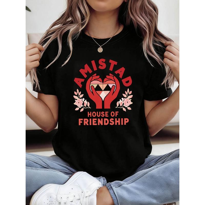 Plus Size, AMISTAD HOUSE OF FRIENDSHIP Women s Plus Size T-Shirt - Latin Style Spanish Phrase & Amistad House of Friendship Print, S