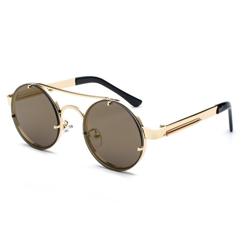 Runde, randlose Steampunk-Sonnenbrille aus Metall