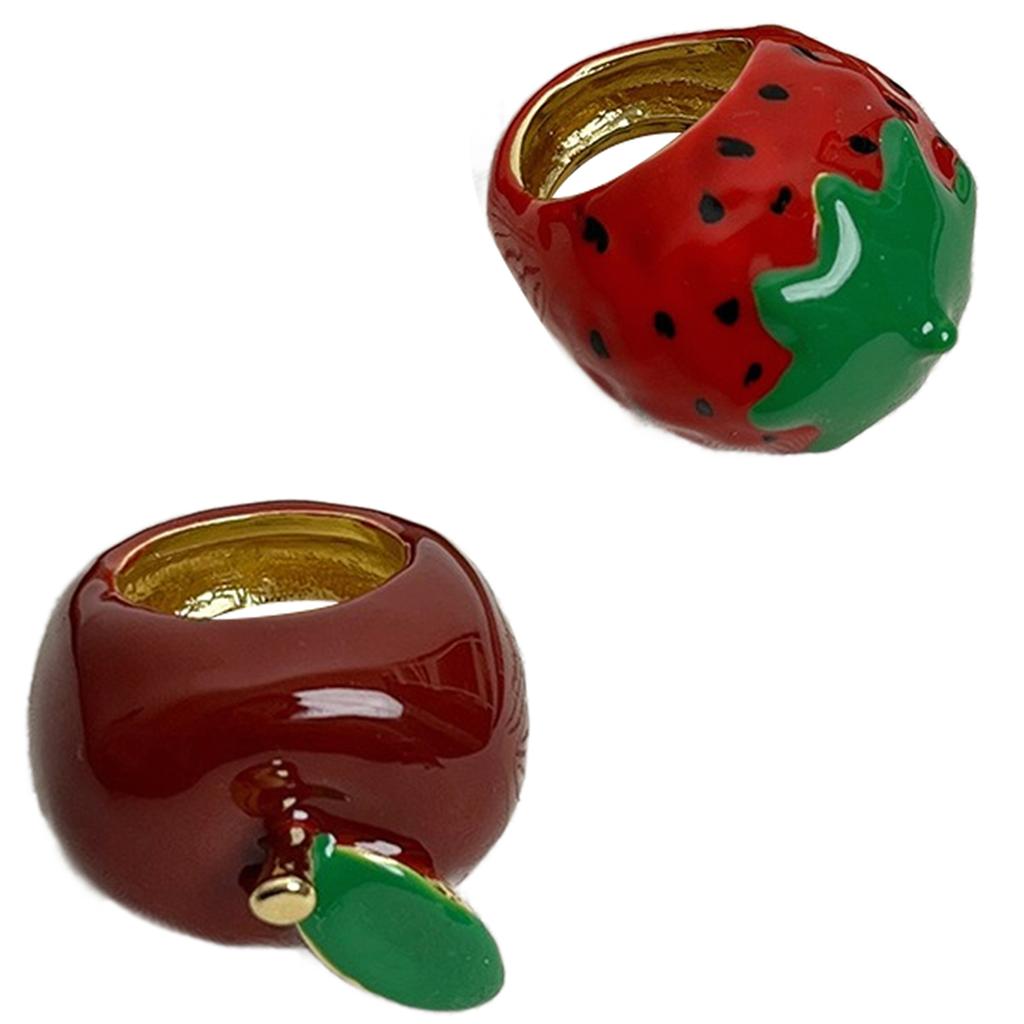 Unique Enamel Strawberry/Apples Ring Colorful Finger Ring Lightweight Jewelry for Fashionable Women and Parties