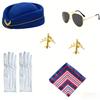 PESENAR Flugbegleiter Kostüm Zubehör Set mit Baskenmütze, Sonnenbrille, Flugzeug Ansteckern, Schal und Weißen Handschuhen