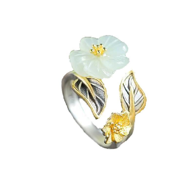 Adjustable Open Ring With Plum Blossom Motif Gold Plated Copper Vintage Boho Womens Fashion Jewelry