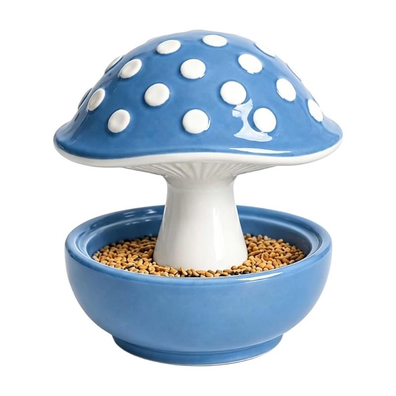 Garden Display Bird Bowl for Pet Birds, Molded Mushroom Dish with Open Bowl, Center Stem, Home Use, and Daily Use