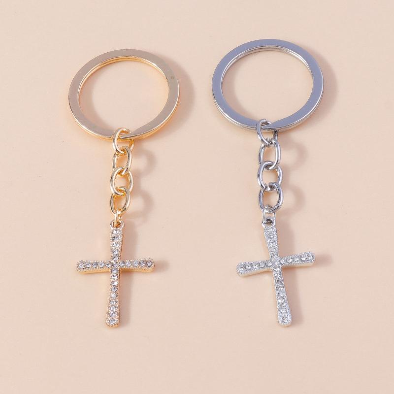 Luxury Rhinestone Crystal Cross Keychain Religious Key Ring Pendants for Key Holder Women Girls Handbag Charms DIY Jewelry Gifts
