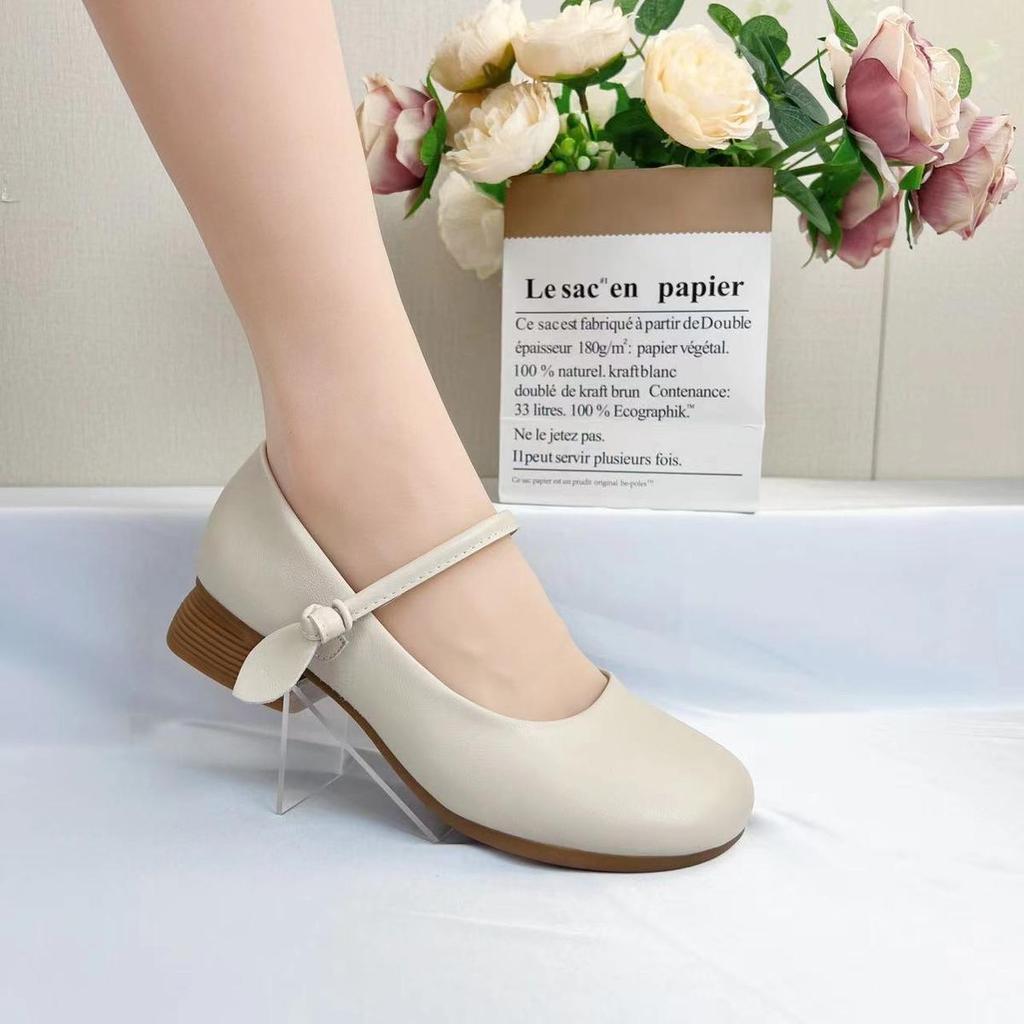 Spring and Autumn Soft Leather Soft-soled Single Shoes Women's Leather Shoes 2025 New Mother Shoes Comfortable Jane Shoes Shallow Mouth Mary Jane Sho