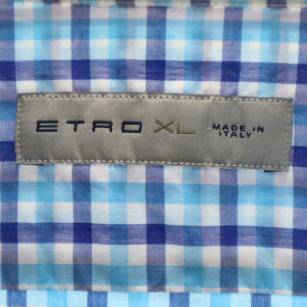 ETRO made in Italy Check Pattern Long sleeve Cotton shirt XL Blue Men's Used