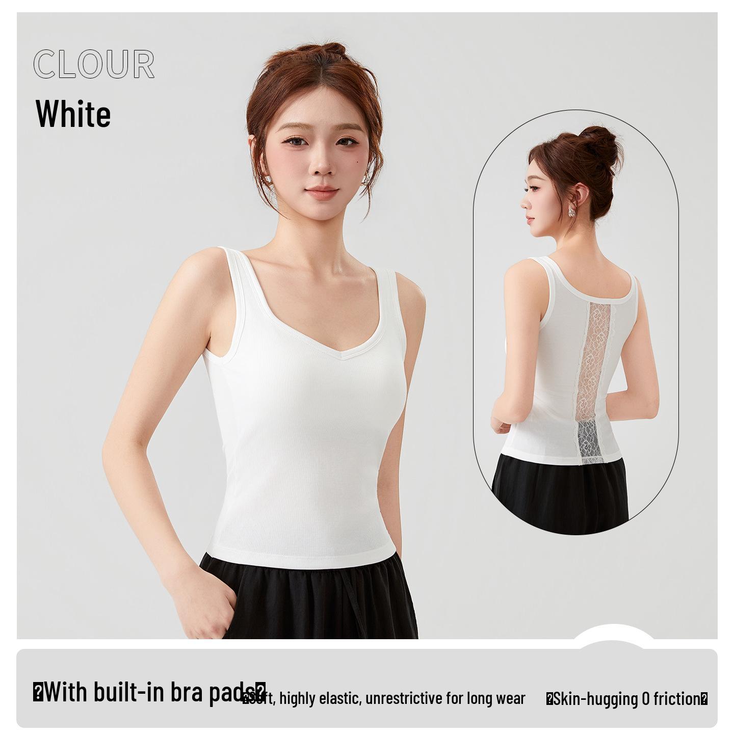 

Women s Tencel Cotton Camisole with Built-in Bra – Slimming, Sleeveless, Beautiful Back Design M (recommended weight: 45-55 kg)