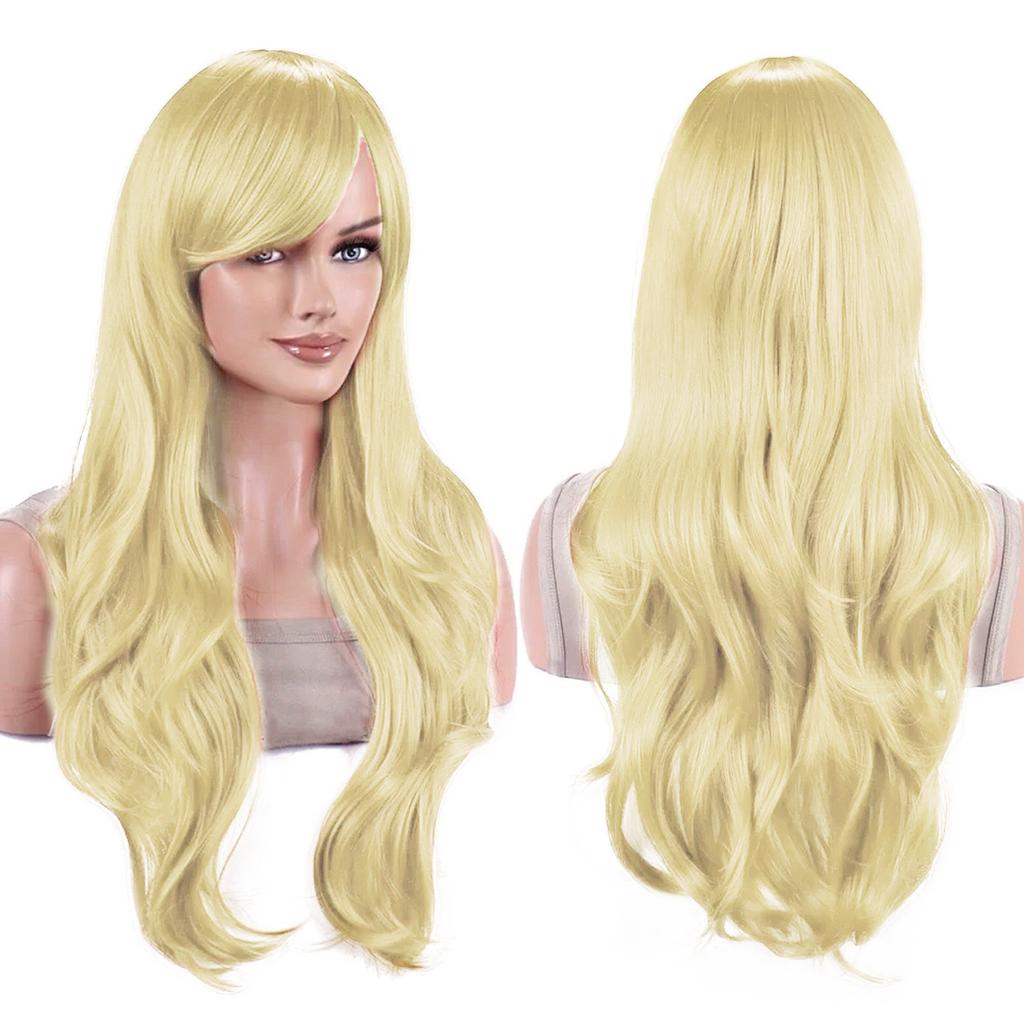 Parrucche Colorate Sintetiche Ondulate per Cosplay Lunghe 70cm con Frangia Parrucca Costume per Donne