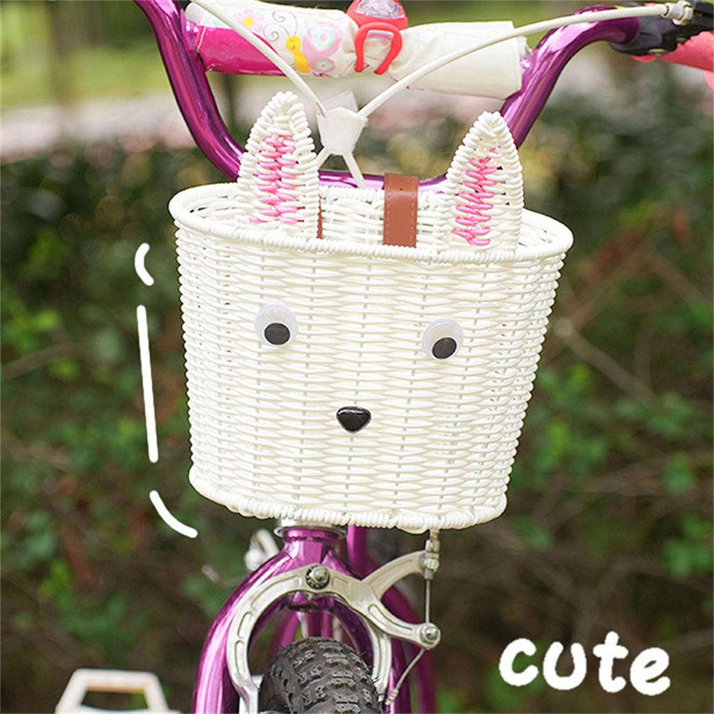 Vintage Woven Bicycle Front Basket for Balance Bike Retro Style Handmade Rattan Basket with Metal Bracket for Kids Bike Storage