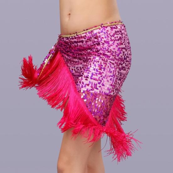 Dámský hip šátek na břišní tance s třásněmi a flitry Trojúhelníkový wrap sukně Pasový řetízek Kostým pro vystoupení na hudebním festivalu