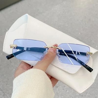 Rimless Cut Edge Rectangle Sunglasses Unisex Frameless Eyewear Designer Fashion Vintage Square Shade Y2k Sun Glasses Goggles