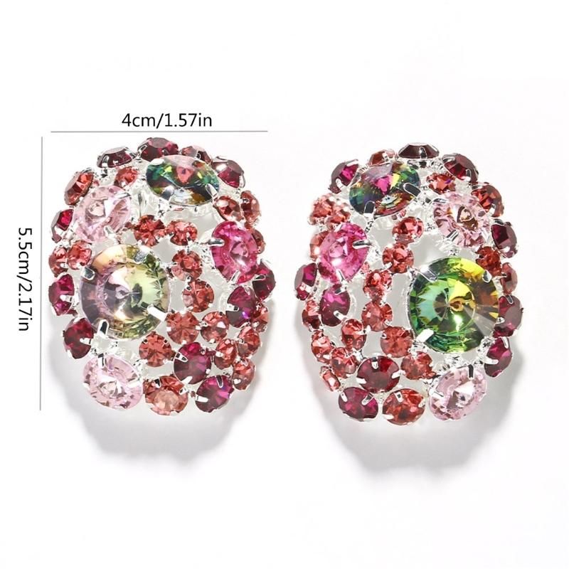 Elegant Round Crystal Ear Clips Colorful Rhinestone Earrings Stylish Non Pierced Ear Rings for Women Christmas Gift