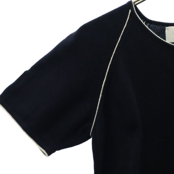 BALLANTYNE Made In the UK Short Sleeve Cotton Knit Cut Navy Women Used