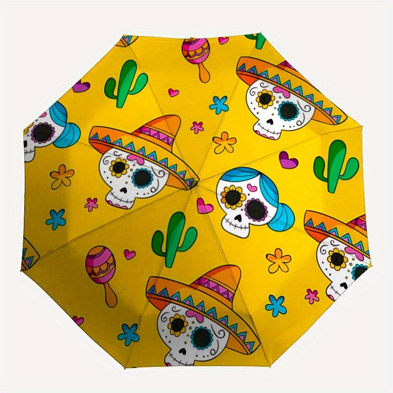 1pc Day of the Dead, Skulls Automatic Open 8-Rib Windproof Umbrella, Travel & Commuting