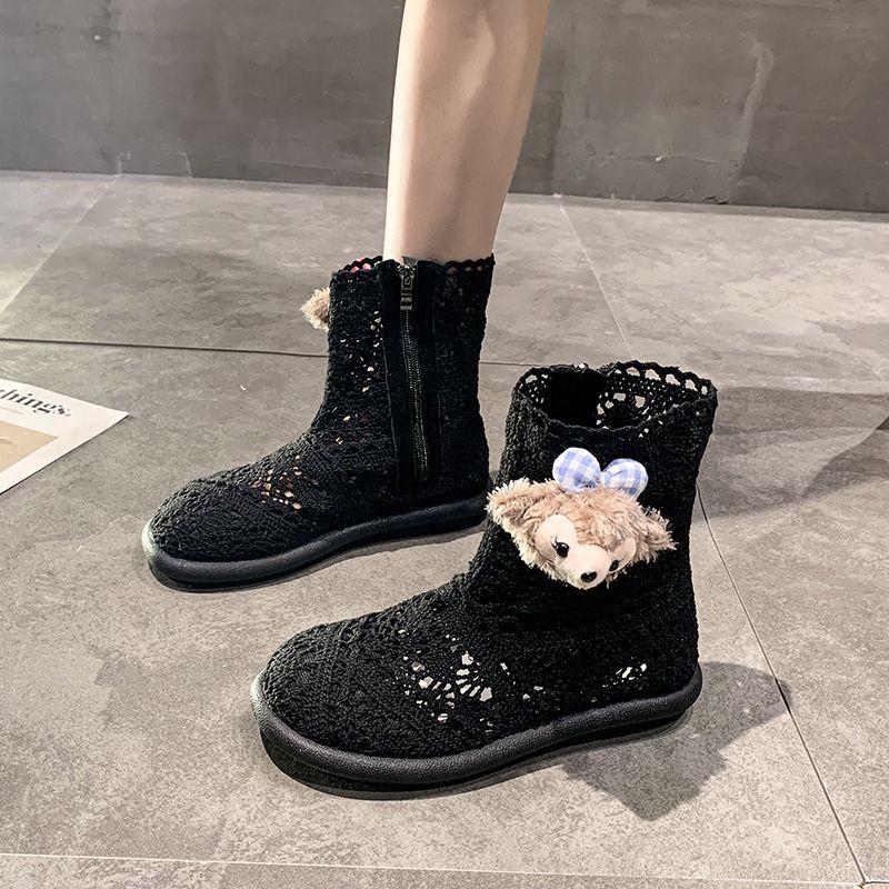 Breathable hollow versatile boots summer and autumn new breathable wear-resistant lightweight lace long short boots women